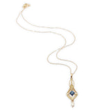 10k Yellow Gold Lavaliere with Pearl Drop and Blue Glass Accent w/Chain (#J7192)