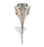Art Deco 14k White Gold .97ct Green Genuine Tourmaline Filigree Ring (#J7478)