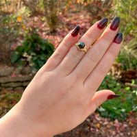 18k Yellow Gold Tahitian Black Pearl Ring with Diamonds (#J6340)