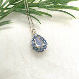 14k White Gold 2.34 Carat Blue Flash Moonstone and Cylon Sapphire Pendant #J7387