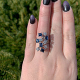 18k White Gold Genuine Natural Sapphire Diamond Modernist Handmade Ring (#J7081)