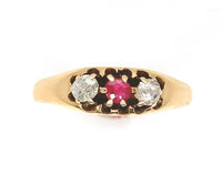 14k Gold Diamond and Synthetic Lab-Created Ruby/Paste Victorian Ring (#J6295)