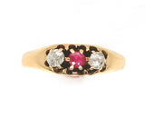14k Gold Diamond and Synthetic Lab-Created Ruby/Paste Victorian Ring (#J6295)