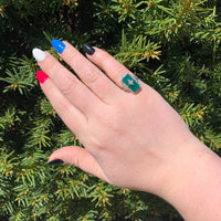 10k Gold Filigree Ring with Genuine Natural Green Onyx and Diamond Accent #J6597