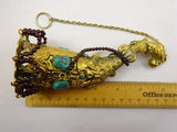 Asian Silver Gilt Tussie Mussie Posey Posy Holder w/ Garnets Turquoise (#J1244)