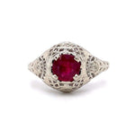 14k White Gold Art Deco .74ct Genuine Natural Ruby Filigree Ring (#J5619)