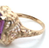 10k Yellow Gold 4.38 Carat Genuine Natural Amethyst Filigree Ring 7.75 (#J7444)
