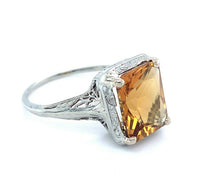 Deco 14k White Gold Filigree 2.88ct Genuine Natural Citrine Ring (#J4983)