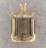 14k Gold Pendant with Large Emerald Cut Genuine Champagne Smoky Quartz (#J7544)