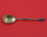 GK Russian .84 Silver Coffee Spoon Vermeil Enameled Twisted Turquoise 4 3/8"