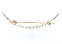 14k Yellow Gold Victorian Crescent Seed Pearl Pin 1 7/8" Long Jewelry (#J6090)