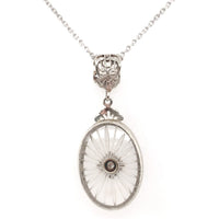 14k Gold Filigree Genuine Natural Rock Crystal Diamond Pendant w/ Chain (#J6499)