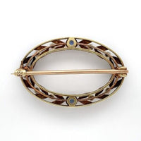 14k Yellow Gold and Platinum Montana Sapphire and Pearl Pin by Krementz (#J6272)