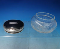 Sterling Silver Cut Crystal Enamel Dresser Jar Deco Style 4 1/4" x 3" (#6050)