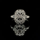 14k Vintage Genuine Natural Diamond Ring Pierced Chased (#J5561)