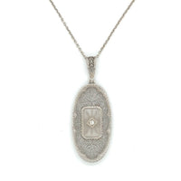 14k Gold Art Deco Genuine Natural Rock Crystal Quartz Filigree Pendant (#J6275)