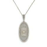 14k Gold Art Deco Genuine Natural Rock Crystal Quartz Filigree Pendant (#J6275)