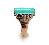 9k Rose Gold Victorian Specialty Cut Genuine Natural Turquoise Ring (#J6350)