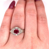 14k White Gold Art Deco .74ct Genuine Natural Ruby Filigree Ring (#J5619)