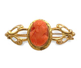Victorian 10k Yellow Gold Genuine Natural Coral Cameo Bar Pin Jewelry (#J7341)