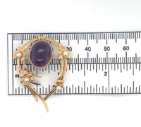 18k Yellow Gold Swedish Amethyst and Seed Pearl Flower Pin Jewelry (#J6250)