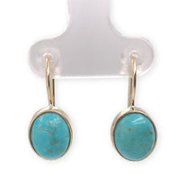 14k Gold Genuine Natural Kingman Turquoise Drop Earrings 4.32 Carat TW (#J7143)