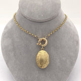 14k Yellow Gold Oval Locket with Decorative Engraving Heavy Chain (#J6514)