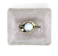 14k Yellow Gold Blue Akoya Pearl and Diamond Ring (#J5417)