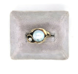 14k Yellow Gold Blue Akoya Pearl and Diamond Ring (#J5417)