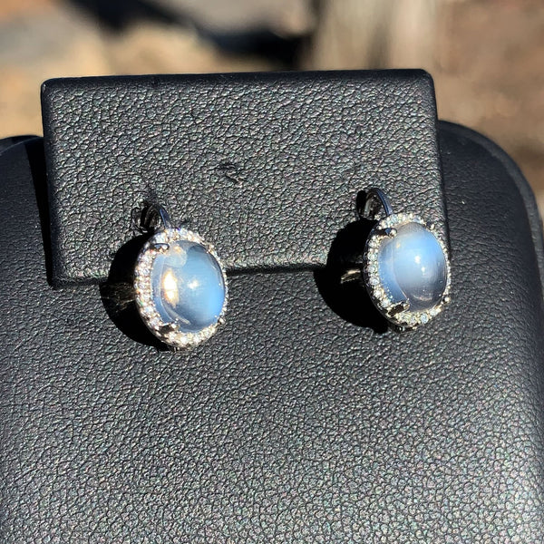 14k Gold 1.80ct TW Genuine Moonstone and Diamond Halo Leverback Earrings #J7126
