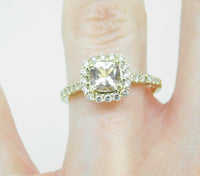 14k Gold Peach Cushion Genuine Natural Morganite and Diamond Ring (#J5056)