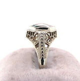 10k White Gold Hexagon Moss Genuine Natural Agate Filigree Ring (#J5749)