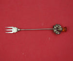 English Estate Sterling Silver Cocktail Fork Birmingham 1920 yellow glass 4 3/4"