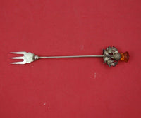 English Estate Sterling Silver Cocktail Fork Birmingham 1920 yellow glass 4 3/4"