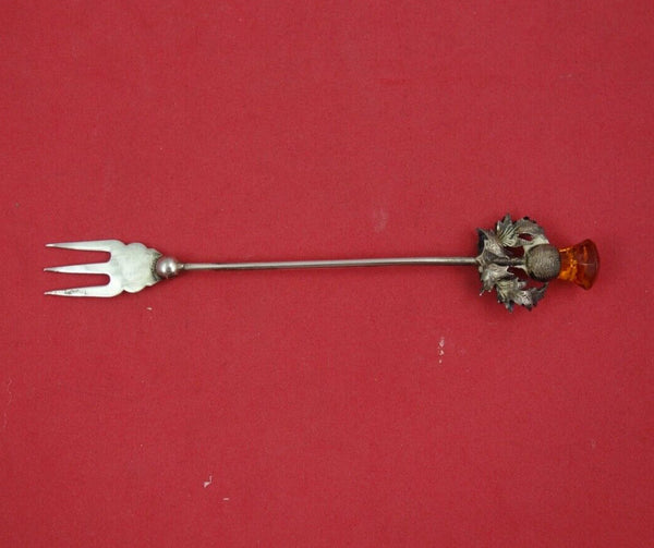 English Estate Sterling Silver Cocktail Fork Birmingham 1920 yellow glass 4 3/4"