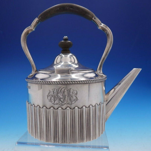 Victorian English Silver Tea Kettle with Wood Handle and Finial (#4269)