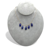 14k Yellow Gold Necklace w/ Five Genuine Natural Lapis Briolette Drops (#J7599)
