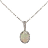Platinum Oval Australian .60ct Genuine Opal and Diamond Halo Pendant (#J7426)
