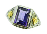 Deco 14k Gold Genuine Natural Amethyst Filigree Ring (#J579)