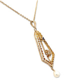 10k Yellow Gold Victorian Diamond and Pearl Lavaliere Pendant Jewelry (#J1092)