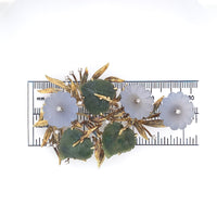 18k Yellow Gold Large Carved Chalcedony Flower and Jade Leaf Pin (#J6235)