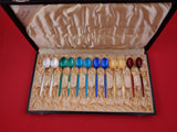 David Andersen Norwegian Sterling Demitasse Spoon Set of 12 fitted box 3 3/4"