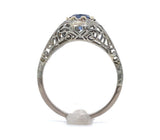 18k White Gold Filigree Ring with 1 Carat Blue Genuine Natural Sapphire (#J6461)