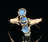 10k Rose Gold Three Stone Victorian Genuine Natural Moonstone Ring 9.5 (#J6941)