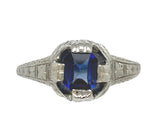 Art Deco 18k Gold .68ct Genuine Natural Sapphire Ring Hand Engraved (#J7568)