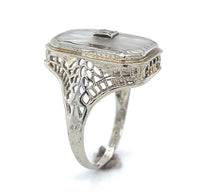 14k Gold Filigree Genuine Natural Rock Crystal Diamond Ring Size 4.25 (#J6497)