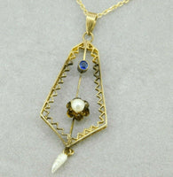 10k Yellow Gold Victorian Pearl Lavaliere Pendant (#J1092)