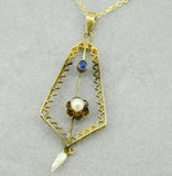 10k Yellow Gold Victorian Pearl Lavaliere Pendant (#J1092)