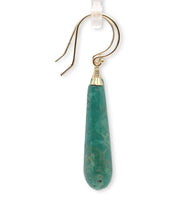 14k Yellow Gold 16.90 Carat Genuine Tyrone Turquoise Briolette Earrings (#J7140)
