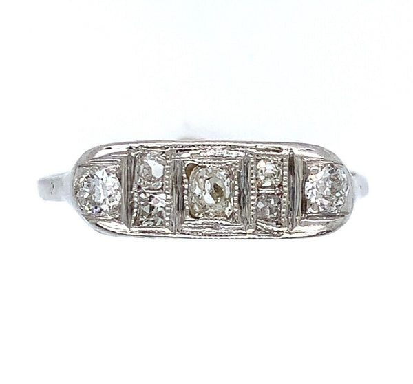14k White Gold Filigree Ring with Mine Cut Genuine Natural Diamonds (#J6035)